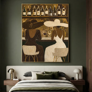 Elegant Women at Bar Textured Oil Painting #NM264