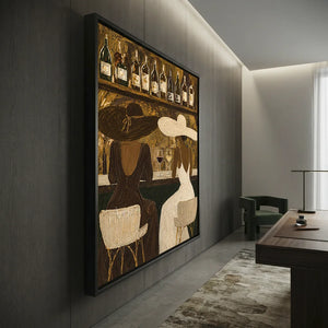 Elegant Women at Bar Textured Oil Painting #NM264