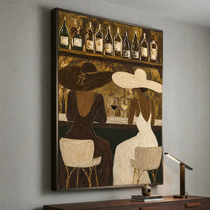 Elegant Women at Bar Textured Oil Painting #NM264