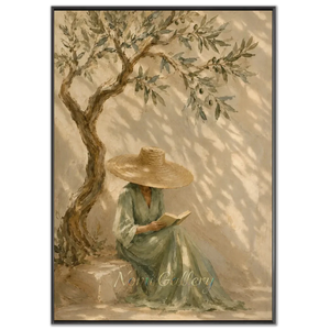 Serene Reader Under Olive Tree Oil Painting #NM265
