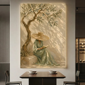 Serene Reader Under Olive Tree Oil Painting #NM265