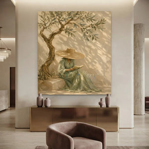 Serene Reader Under Olive Tree Oil Painting #NM265