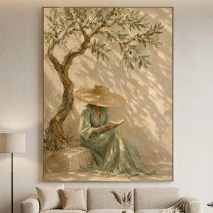 Serene Reader Under Olive Tree Oil Painting #NM265