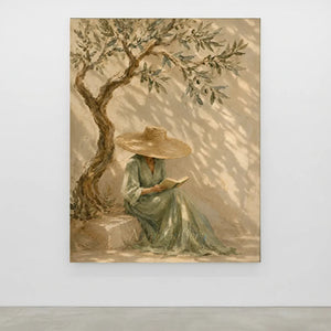 Serene Reader Under Olive Tree Oil Painting #NM265