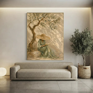 Serene Reader Under Olive Tree Oil Painting #NM265