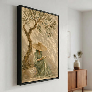 Serene Reader Under Olive Tree Oil Painting #NM265
