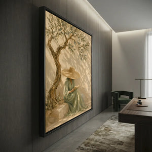 Serene Reader Under Olive Tree Oil Painting #NM265