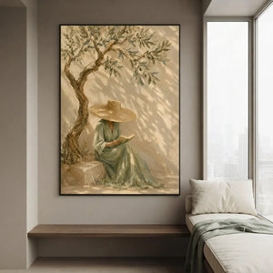 Serene Reader Under Olive Tree Oil Painting #NM265