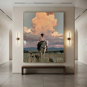 Cowboy on Horseback, Golden Sky #NM266