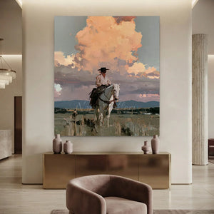 Cowboy on Horseback, Golden Sky #NM266