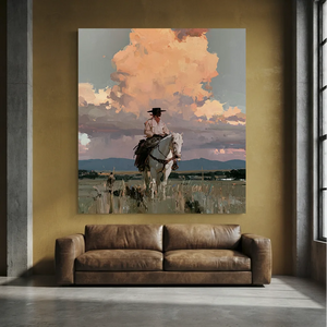 Cowboy on Horseback, Golden Sky #NM266