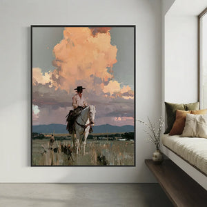 Cowboy on Horseback, Golden Sky #NM266