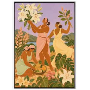 Tropical Abundance: Women Gathering Flowers and Fruit #NM267