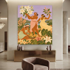 Tropical Abundance: Women Gathering Flowers and Fruit #NM267