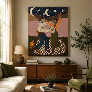 Moonlit Campfire Dance Original Oil Painting #NM269