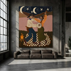 Moonlit Campfire Dance Original Oil Painting #NM269
