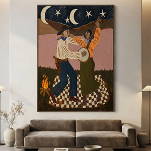 Moonlit Campfire Dance Original Oil Painting #NM269