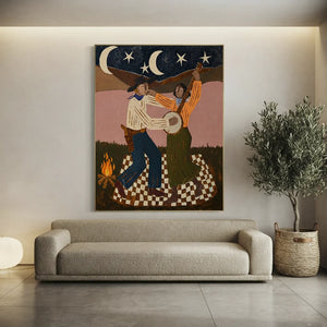 Moonlit Campfire Dance Original Oil Painting #NM269