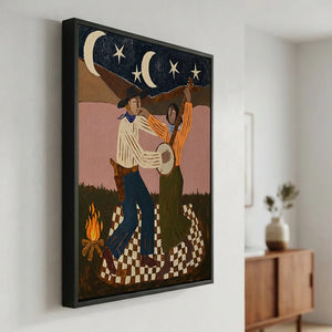 Moonlit Campfire Dance Original Oil Painting #NM269