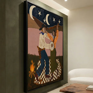 Moonlit Campfire Dance Original Oil Painting #NM269