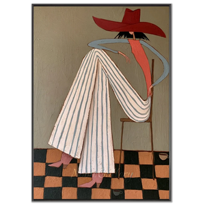 Elegant Woman in Red Hat Abstract Oil Painting #NM272