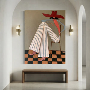 Elegant Woman in Red Hat Abstract Oil Painting #NM272