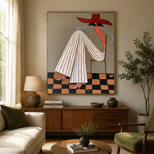 Elegant Woman in Red Hat Abstract Oil Painting #NM272