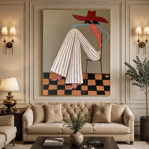 Elegant Woman in Red Hat Abstract Oil Painting #NM272