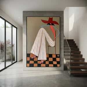 Elegant Woman in Red Hat Abstract Oil Painting #NM272