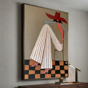 Elegant Woman in Red Hat Abstract Oil Painting #NM272
