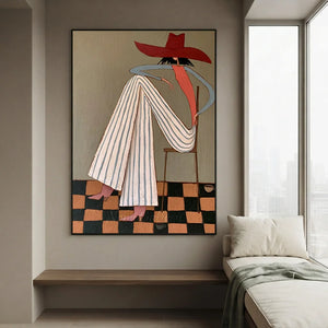 Elegant Woman in Red Hat Abstract Oil Painting #NM272