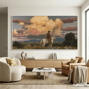 Cowboy on Horseback Under Dramatic Sunset Sky #NM238
