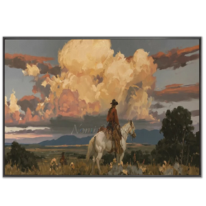 Cowboy on Horseback Under Dramatic Sunset Sky #NM238