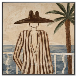 Coastal Serenity: Abstract Figure on Balcony Hand-Painted Oil A #NM249