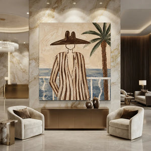 Coastal Serenity: Abstract Figure on Balcony Hand-Painted Oil A #NM249