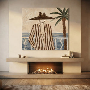Coastal Serenity: Abstract Figure on Balcony Hand-Painted Oil A #NM249