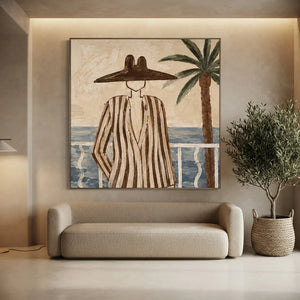 Coastal Serenity: Abstract Figure on Balcony Hand-Painted Oil A #NM249