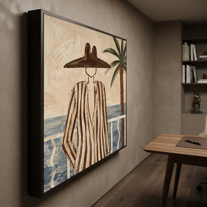 Coastal Serenity: Abstract Figure on Balcony Hand-Painted Oil A #NM249