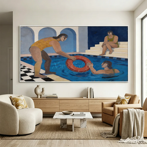 Poolside Gathering: Handmade Abstract Oil Painting #NM239