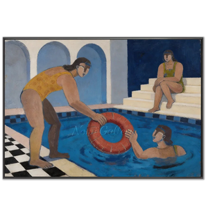 Poolside Gathering: Handmade Abstract Oil Painting #NM239
