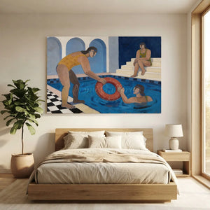 Poolside Gathering: Handmade Abstract Oil Painting #NM239