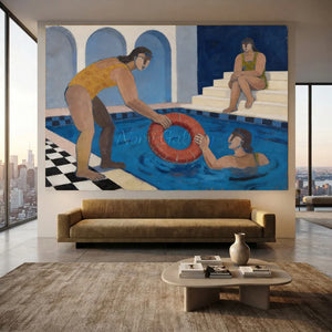 Poolside Gathering: Handmade Abstract Oil Painting #NM239