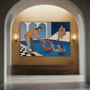 Poolside Gathering: Handmade Abstract Oil Painting #NM239