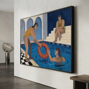 Poolside Gathering: Handmade Abstract Oil Painting #NM239