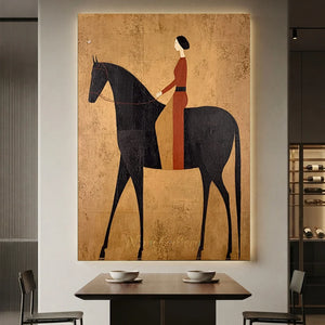 Stylized Equestrian Journey: Woman on Horseback Oil Painting #NM276