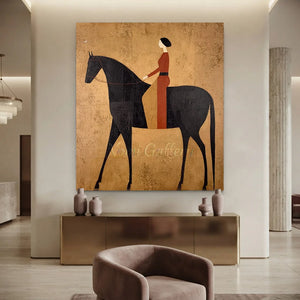 Stylized Equestrian Journey: Woman on Horseback Oil Painting #NM276