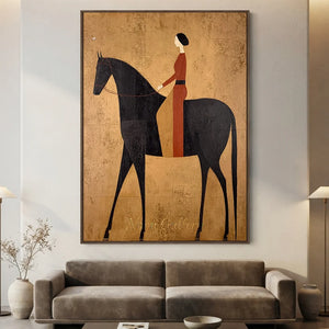 Stylized Equestrian Journey: Woman on Horseback Oil Painting #NM276