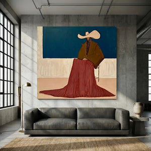 Abstract Figure in Wide Brim Hat Oil Painting #NM252