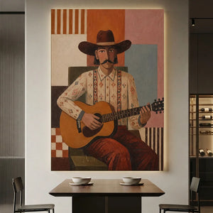 Melody of the West: Cowboy Guitarist Hand-Painted Oil Art #NM281