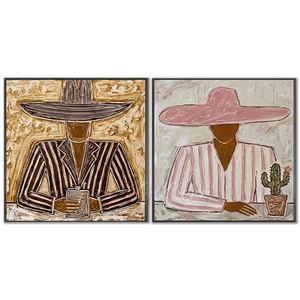 Textured Abstract Figures with Wide Hats - Modern Duo Art #NM498